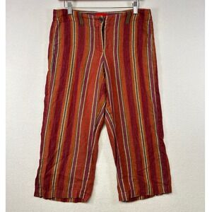 ISDA&CO Striped 100% Linen Blend Crop Pants Women Size 4 Red Orange Yellow Green